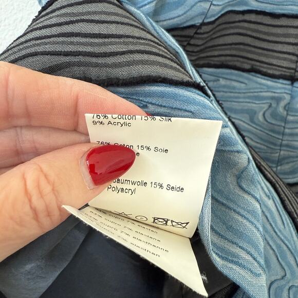 PIAZZA SEMPIONE Sleeveless Shift Dress Blue Black Textured Stripe Beaded Italy 8 - Picture 7 of 7